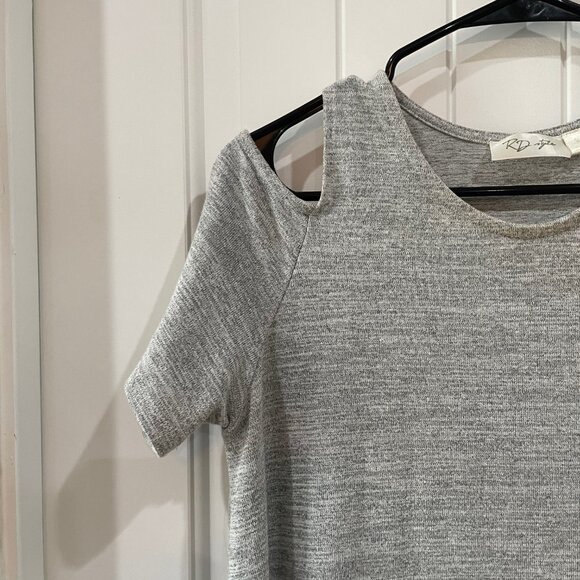 RD Style Womens Petite Medium Gray Short Sleeve Mini Dress Cut Out Shoulder - Picture 2 of 5